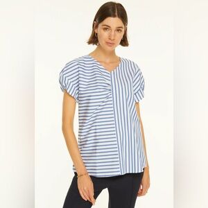 NWT Harshman Gamay Blouse, Medium, Indigo Stripes